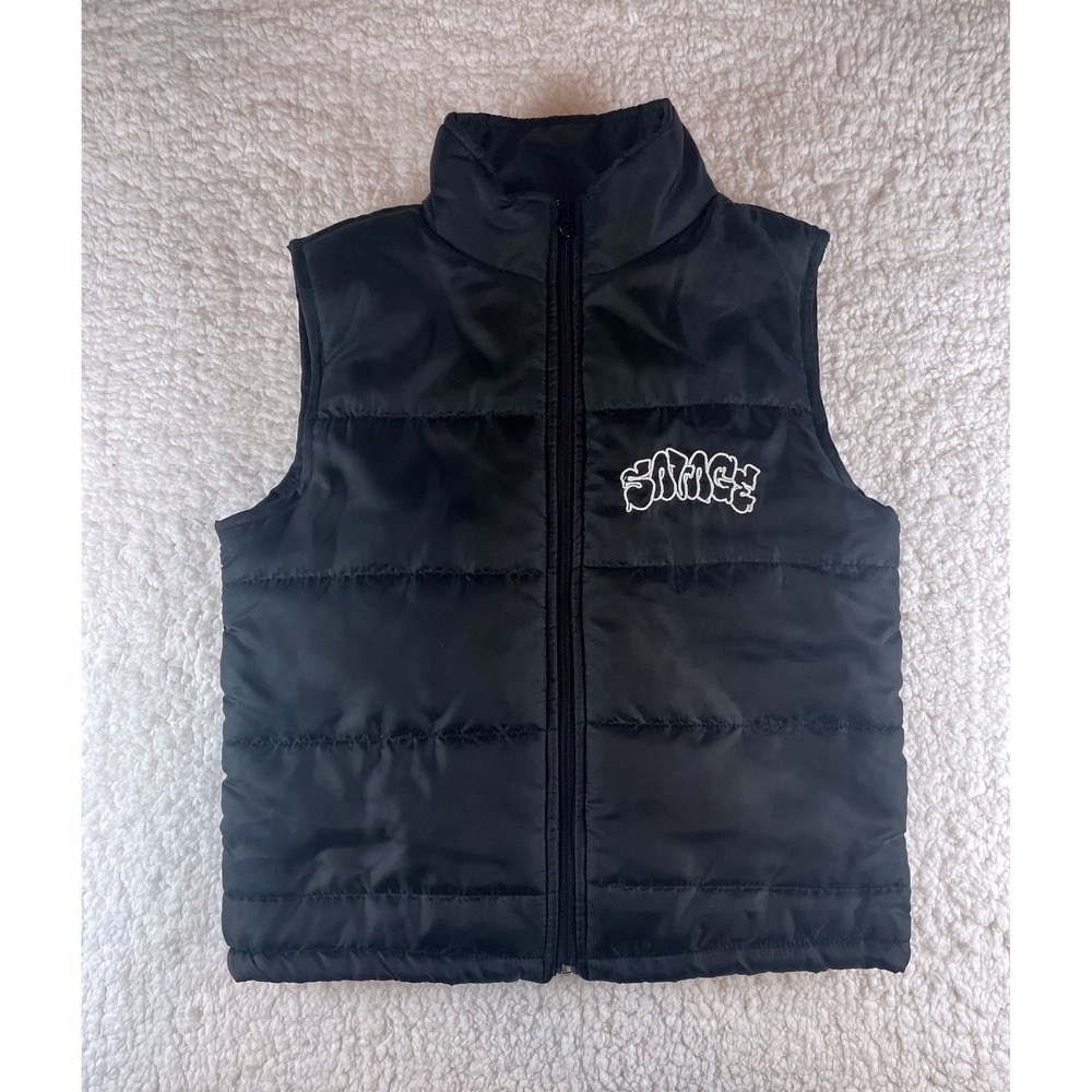 Retro Stitch Boys Black Savage Puffer Vest Size S 8 Full Zip Quilted Outerwear